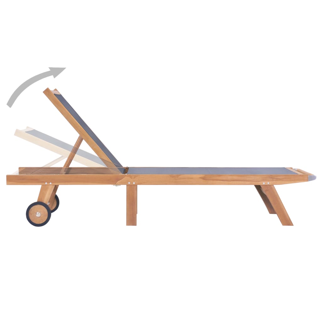 Chaises longues pliables avec roulettes 2 pcs Teck et textilène - 4
