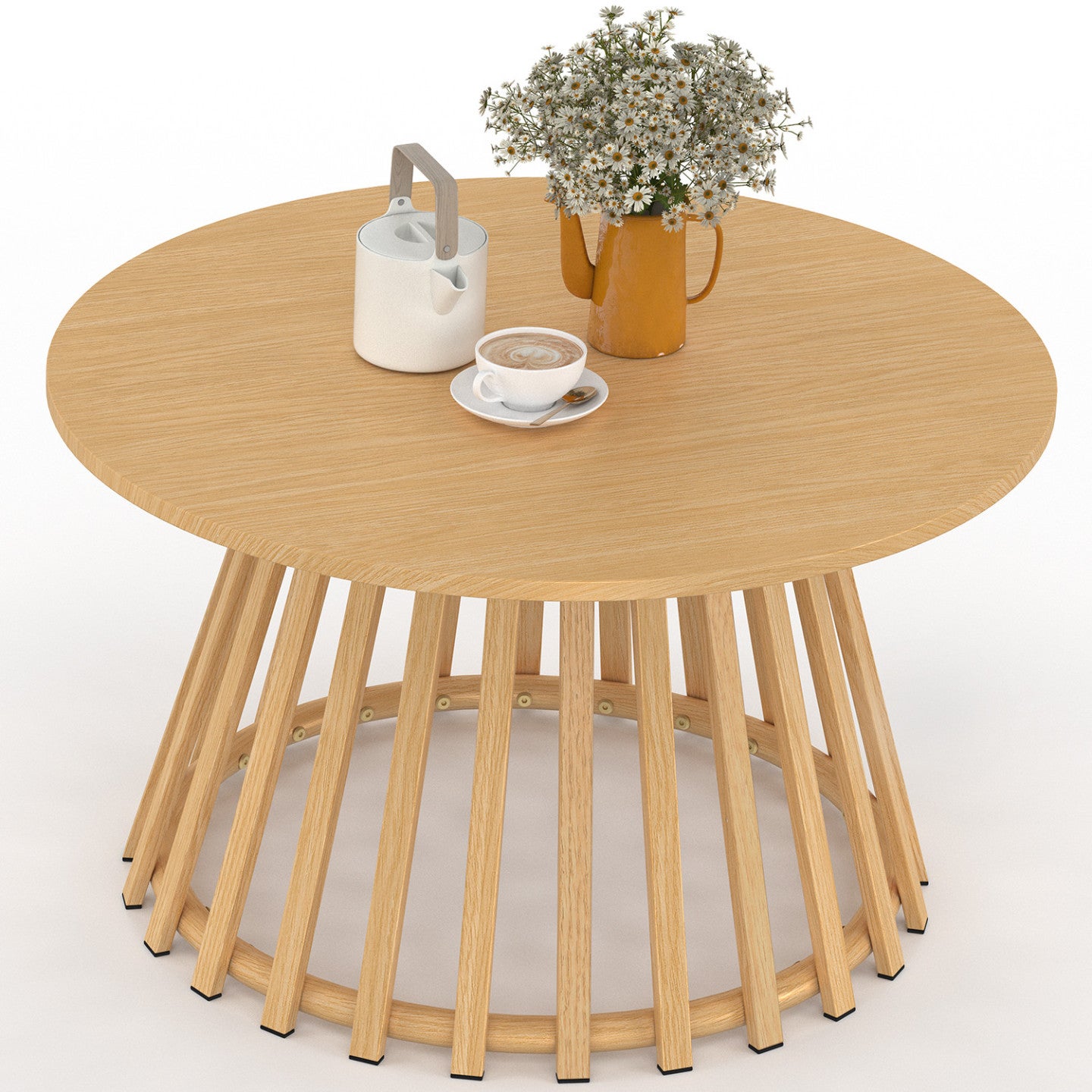 Table basse de jardin ronde 70 cm SOLAL avec pied lattes en métal effet bois - 2