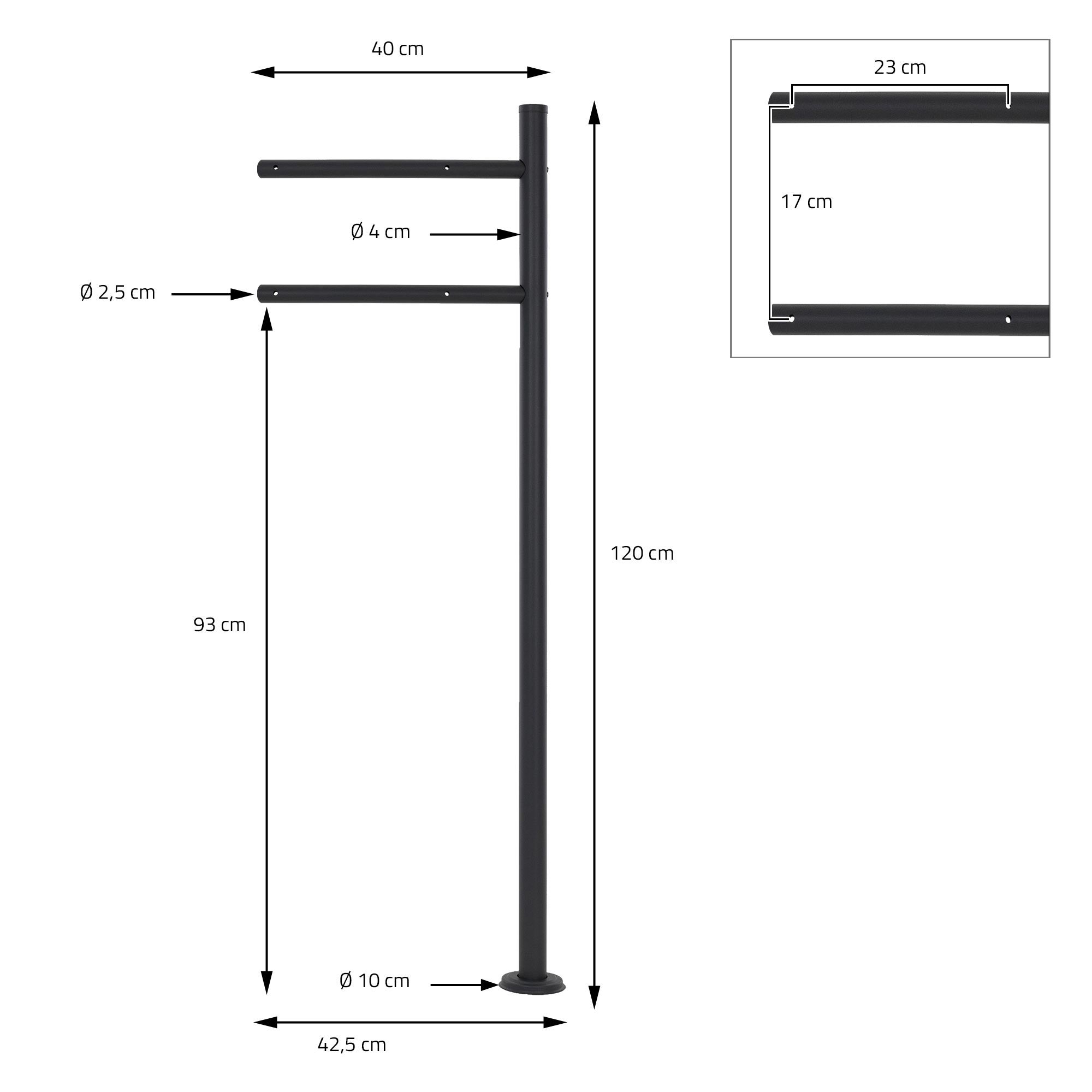 Boîte aux lettre avec plaque acier mailbox sur pied et support anthracite 120 cm - 9