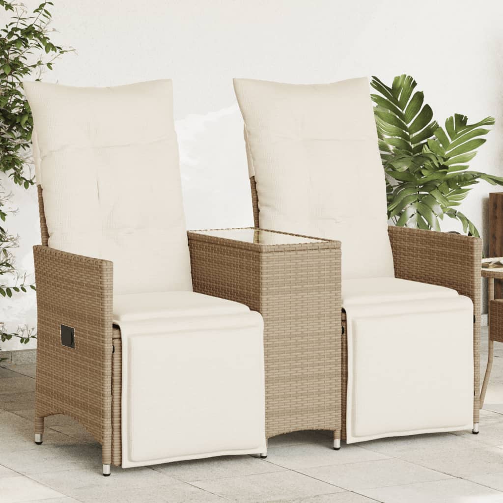 Rozkładana sofa ogrodowa ze stolikiem, 2-os., beż, rattan PE vidaXL