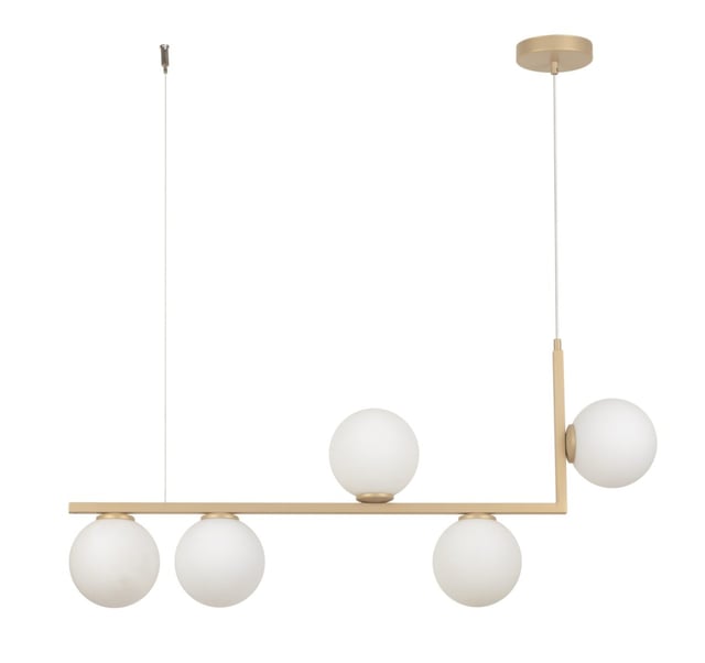 Lampa wisząca Andy złoto-biała 5xG9x12W dekoracyjna wym: 35 x 90 x 14 cm szkło SIGMA