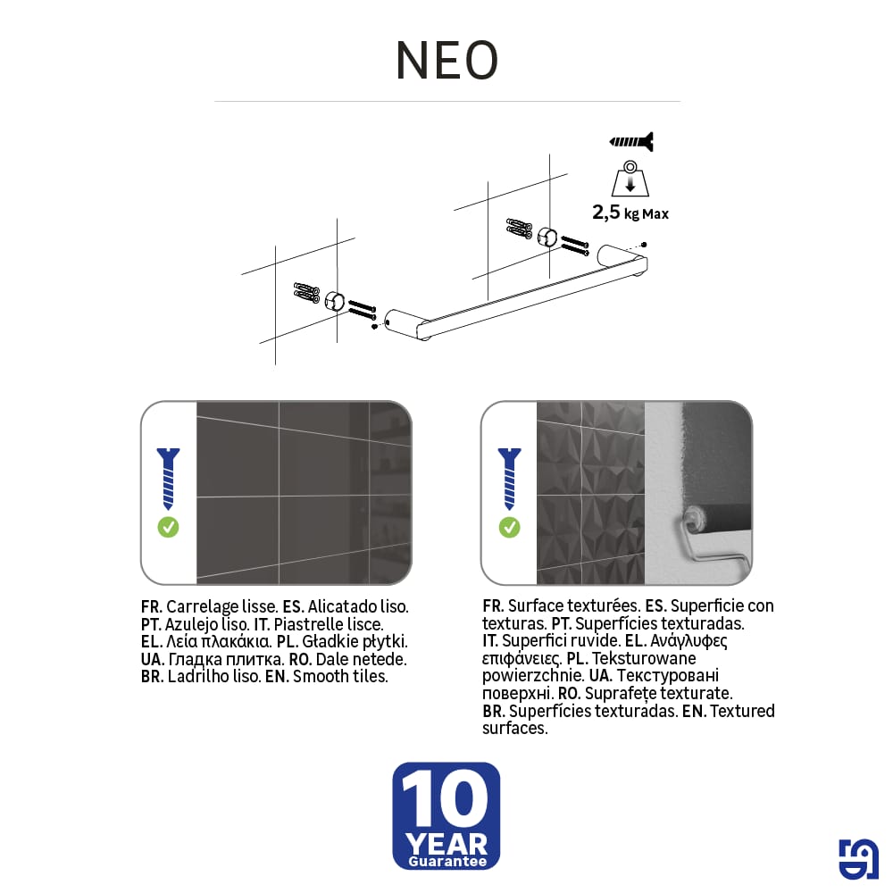 Portasciugamani a 1 barra da avvitare / montare oro Neo SENSEA - 4