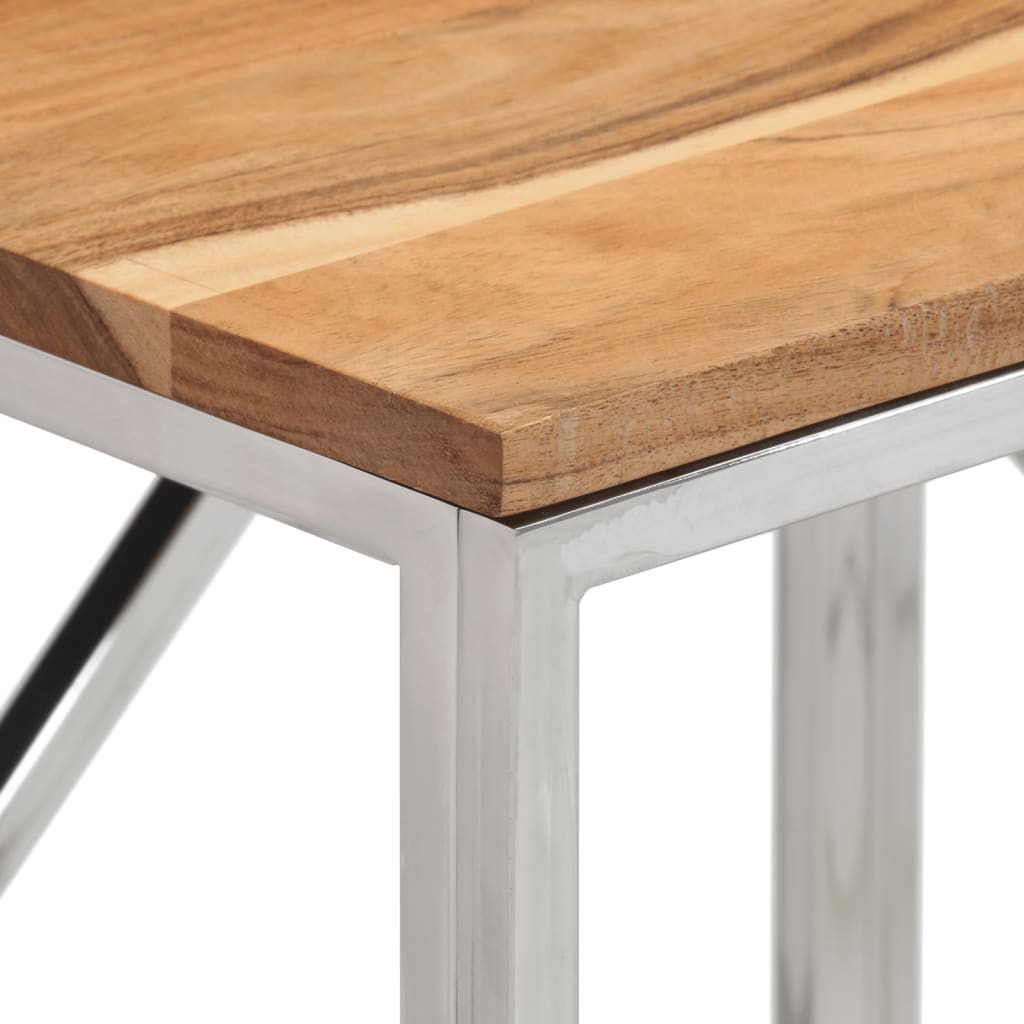 Table console argenté acier inoxydable et bois massif d'acacia - 4