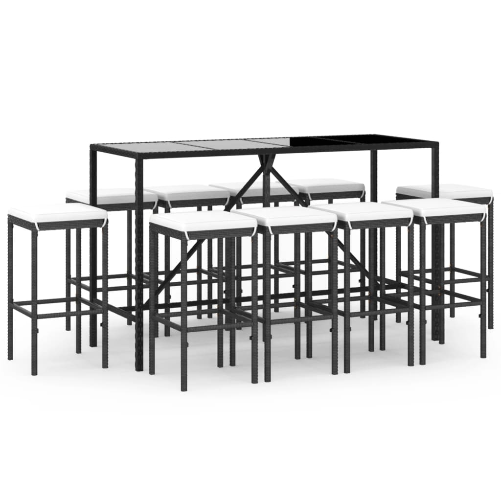 Maison Exclusive - Set Bar da Giardino 11 pz con Cuscini in Polyrattan Nero - 2