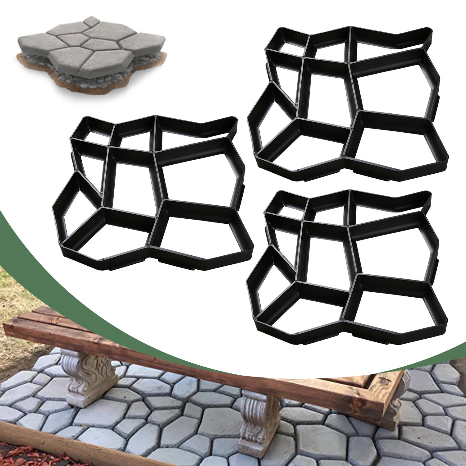 Stampo Per Pavimentazione Fai Da Te In ABS - Forma Per Pietre Da Giardino 32.7x32.7cm - Foto 7