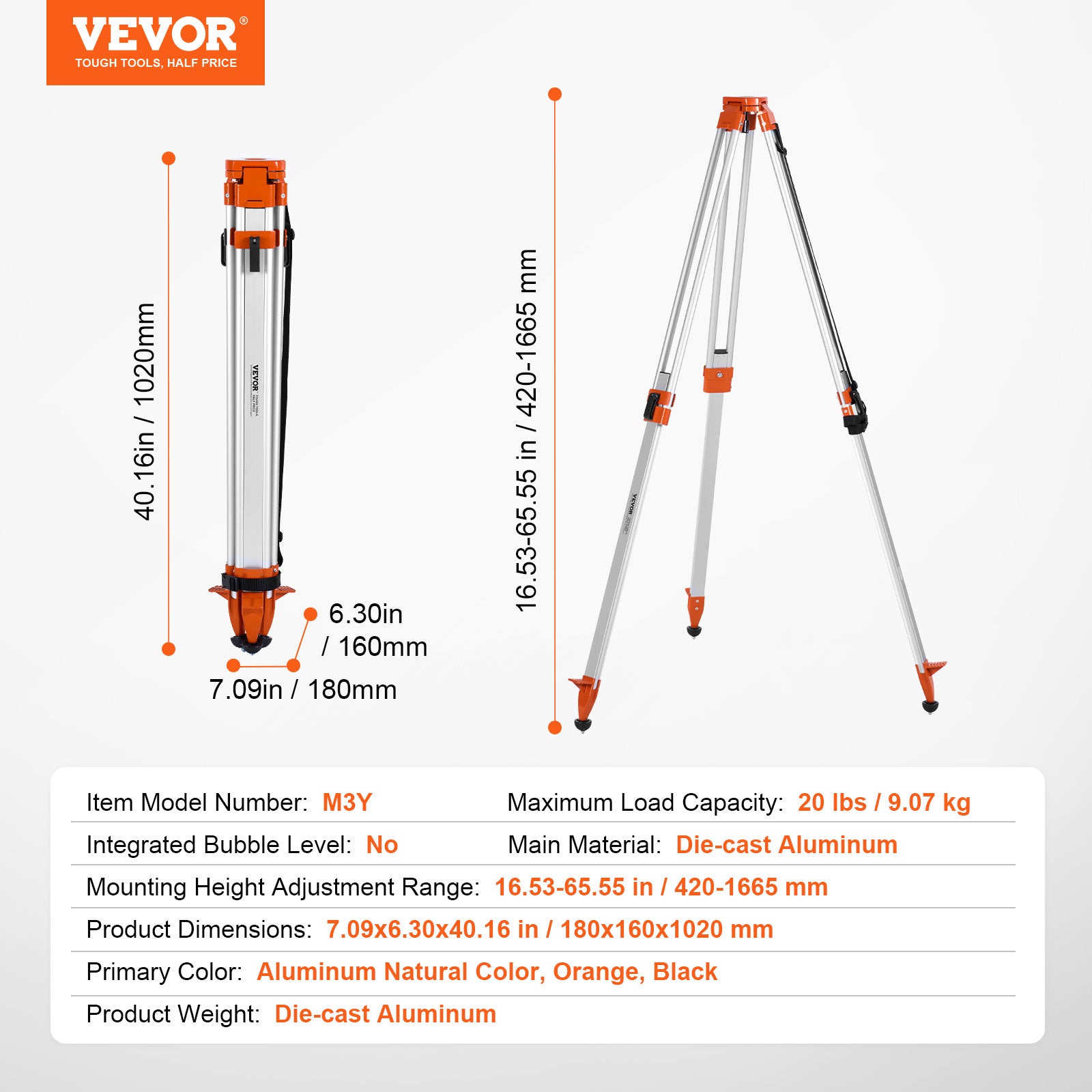 Trépied de niveau laser,support fileté VEVOR 5/8