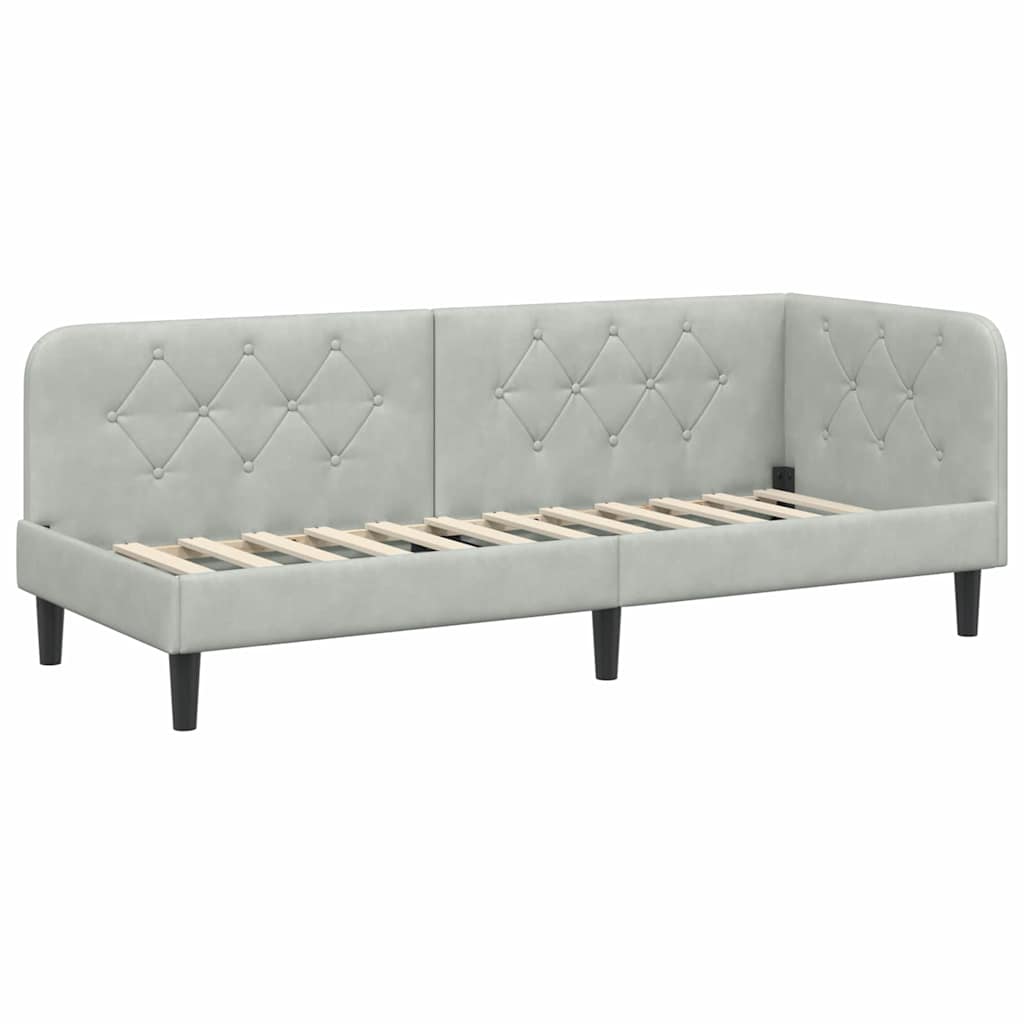 Cadre de lit d'angle en velours gris clair pour la chambre, 80 × 200 cm - 6