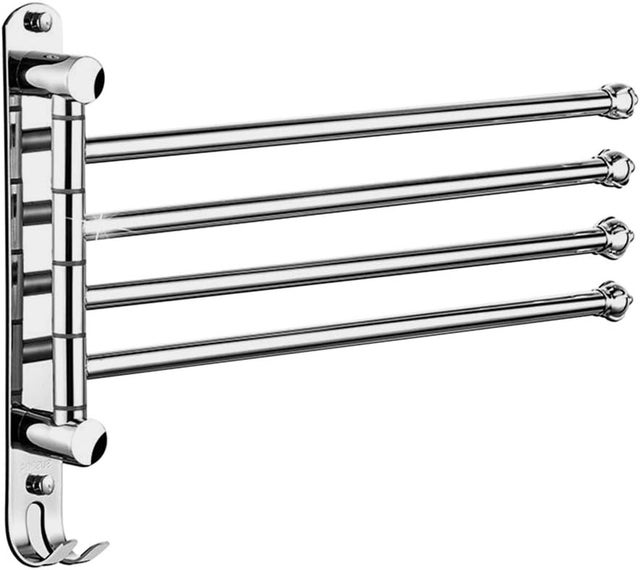 4-ramienny obrotowy wieszak na ręczniki ze stali nierdzewnej do montażu na ścianie z haczykami (srebrny)