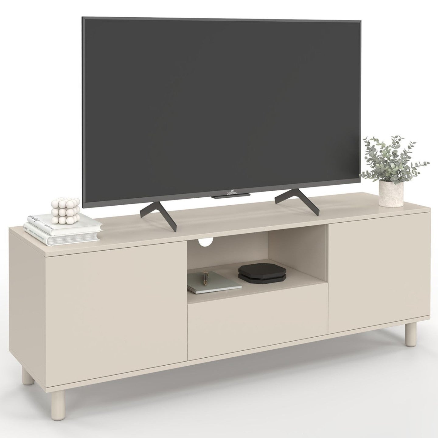 Meuble TV 140 cm BERTILLE 2 portes avec tiroir bois beige - 2