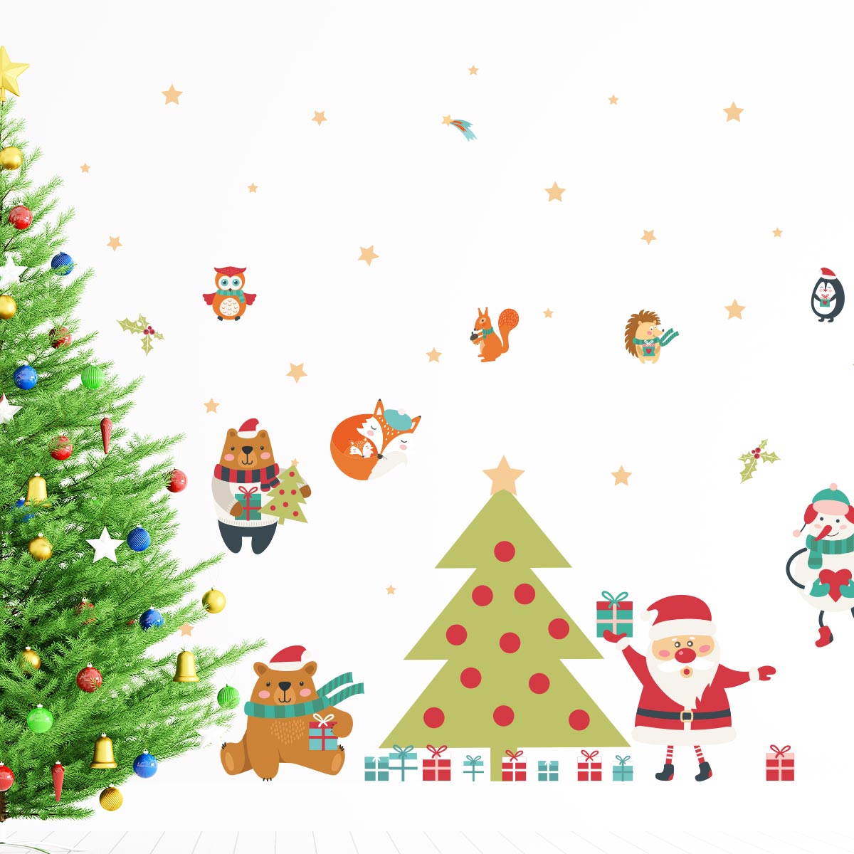 Sticker Noël le père noël et le sapin magique - Autocollants stickers adhésifs noël - décoration fêtes - 100x150cm - 3