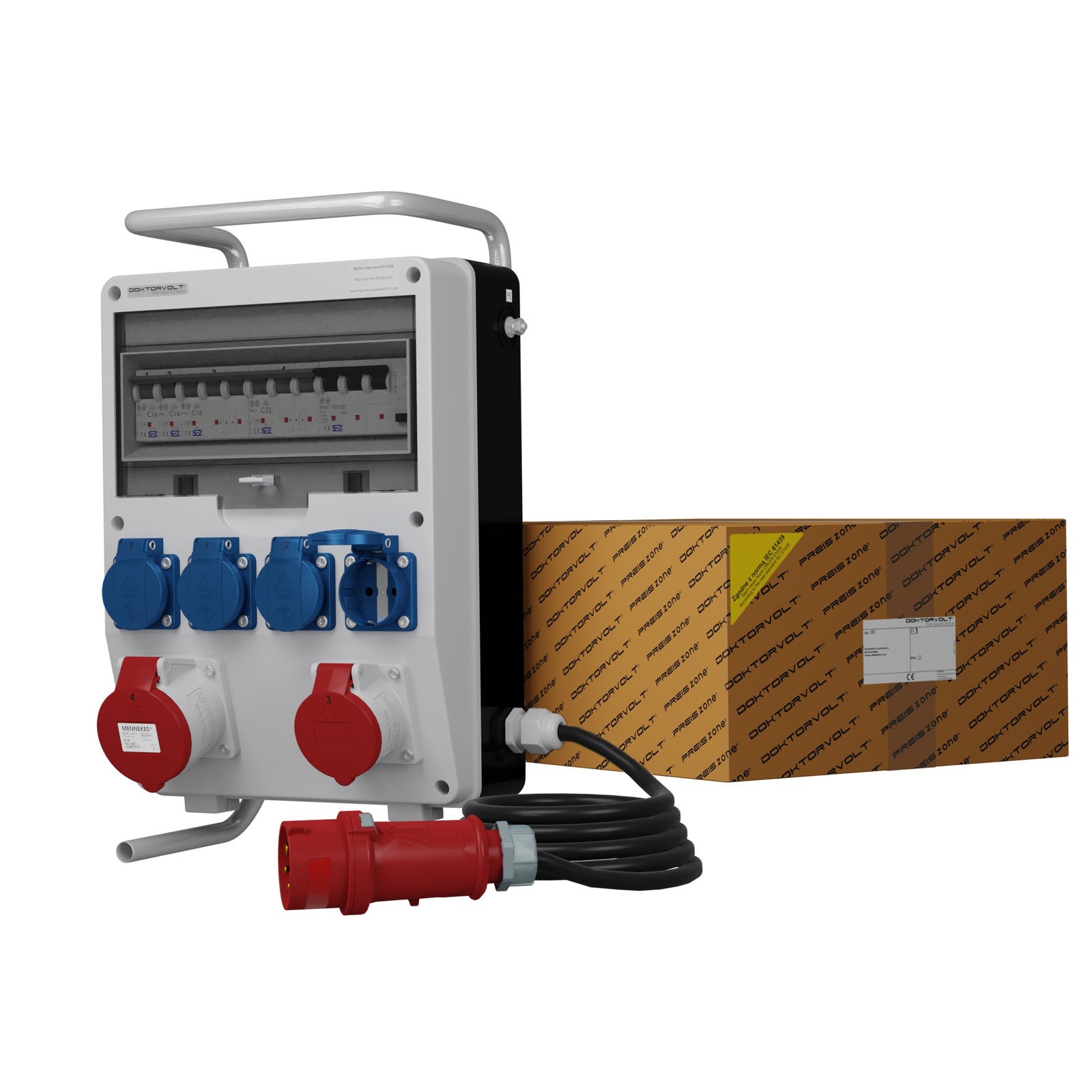 Rozdzielnica budowlana na stojaku z kablem TD-S/FI SKHU 32A 16A 4x230V Schuko Doktorvolt 9368