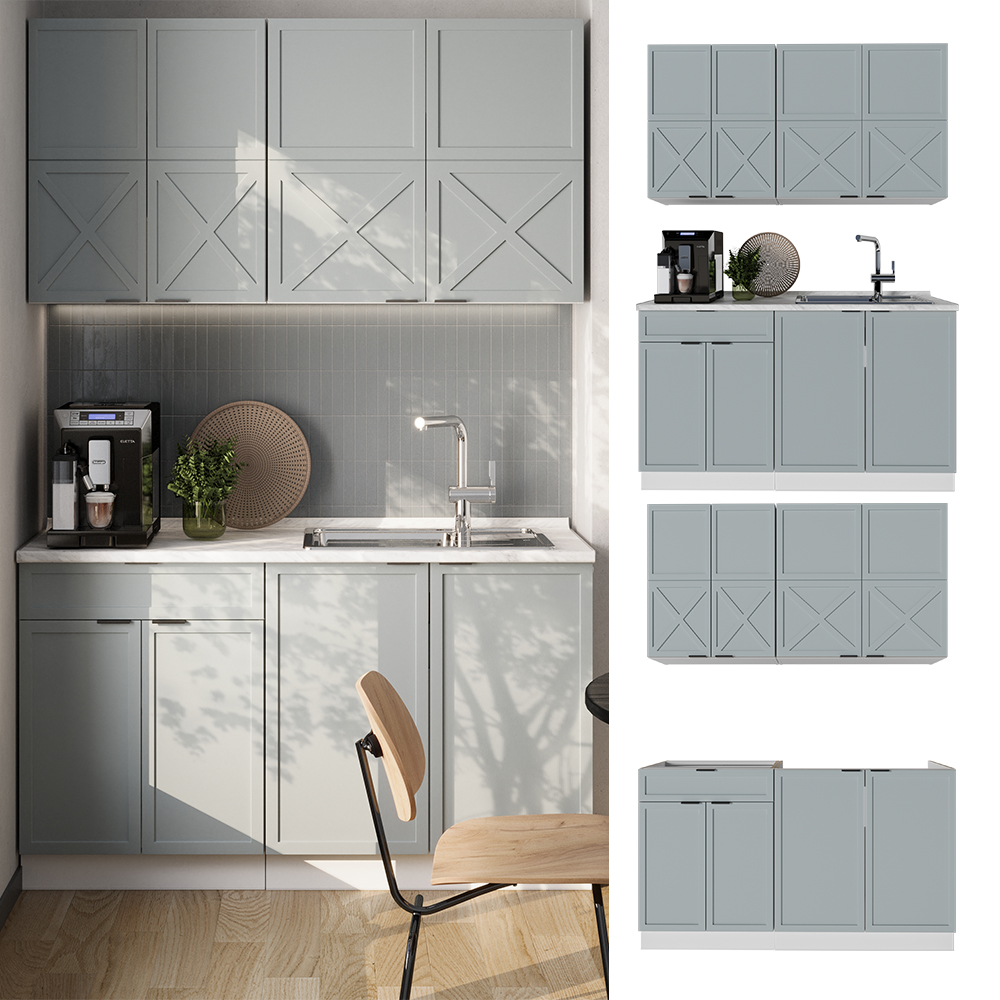 Vicco Cuisine Fame-Line, Bleu clair-gris/blanc, 140cm sans PT - 5