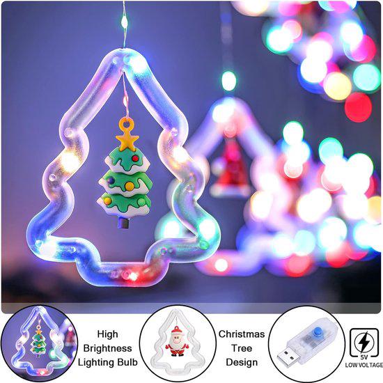Guirlande lumineuse de Noël 3M, rideau lumineux, lumières de fenêtre de Noël pour les décorations de Noël dans la chambre à coucher, 3 m, 8 modes, tél - 3