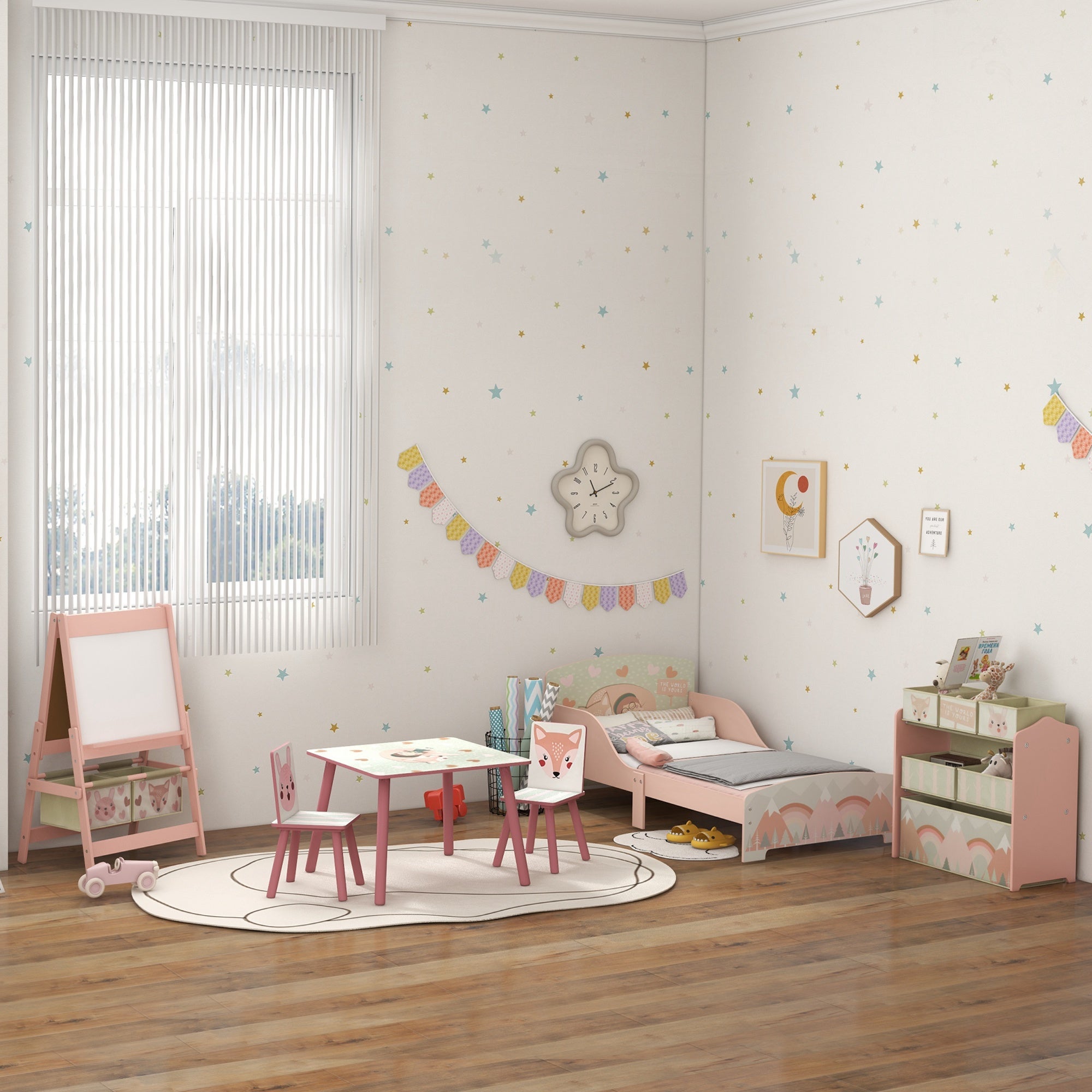 Estante para Brinquedos ZONEKIZ Rosa MDF, Tubo de Aço e Tecido não Tecido 63x30x66cm - 5