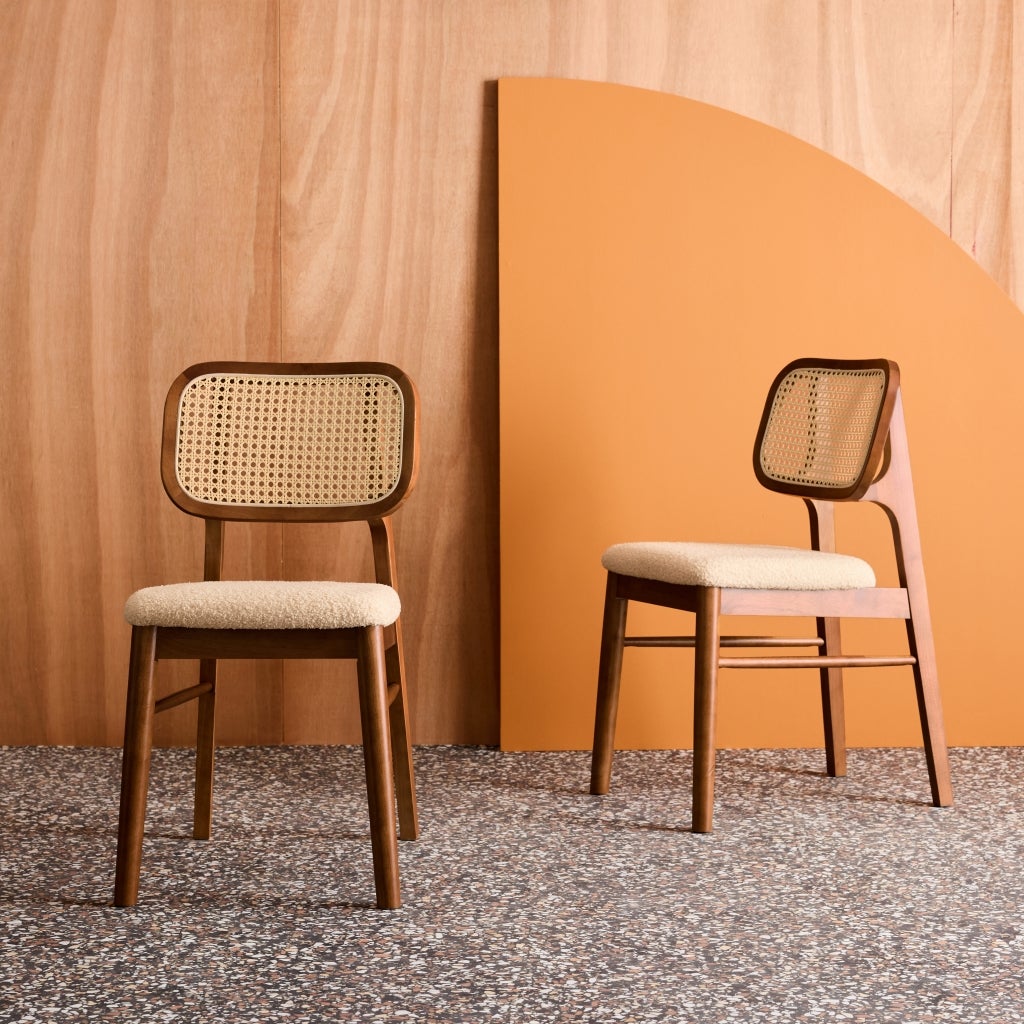 Silla vintage de madera de hévea y borreguito, set de 2, Nogal - 3