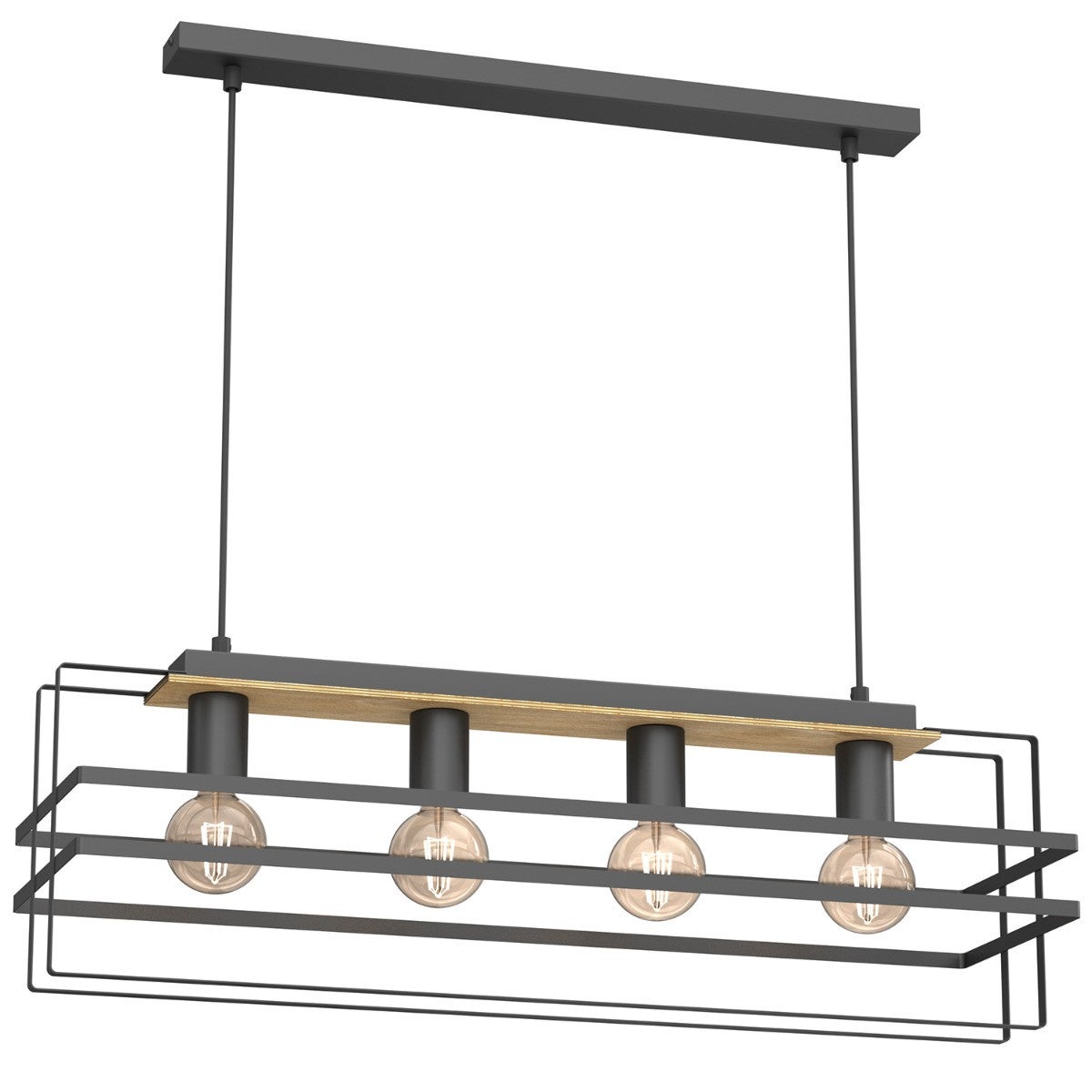 Lampa wisząca Kortez czarny matowa-jasne drewno 4xE27x15W industrialna wym: 110 x 76 x 23 cm metal Luminex