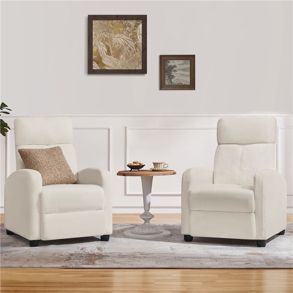 Fauteuil de Relaxation Inclinable en Tissu Bouclette Doux avec Repose Pied, Ivoire Yaheetech - 3
