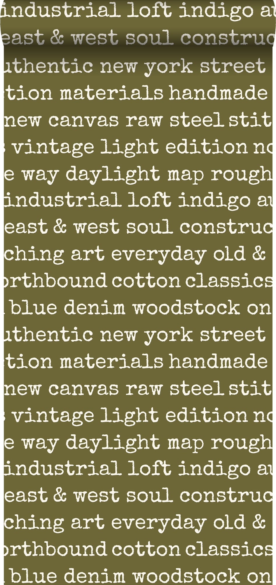 Papel pintado city talk textos verde oliva agrisado - 53 cm x 10,05 m - estahome