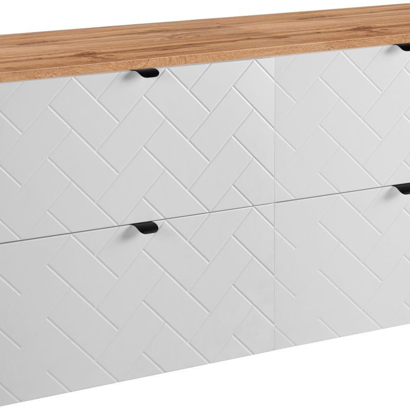 Szafka łazienkowa MADIS 120 cm biały z blatem dąb wotan wisząca frezowane szuflady