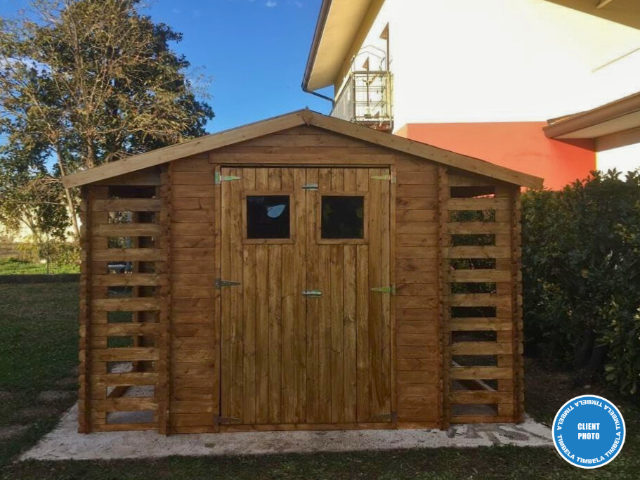 Cobertizo de jardín de madera para exteriores con leñero - L206xW328xH218 cm / 3.53 + 0.97 + 0.97 m2 - Pequeño cobertizo de madera TIMBELA M391 - 6