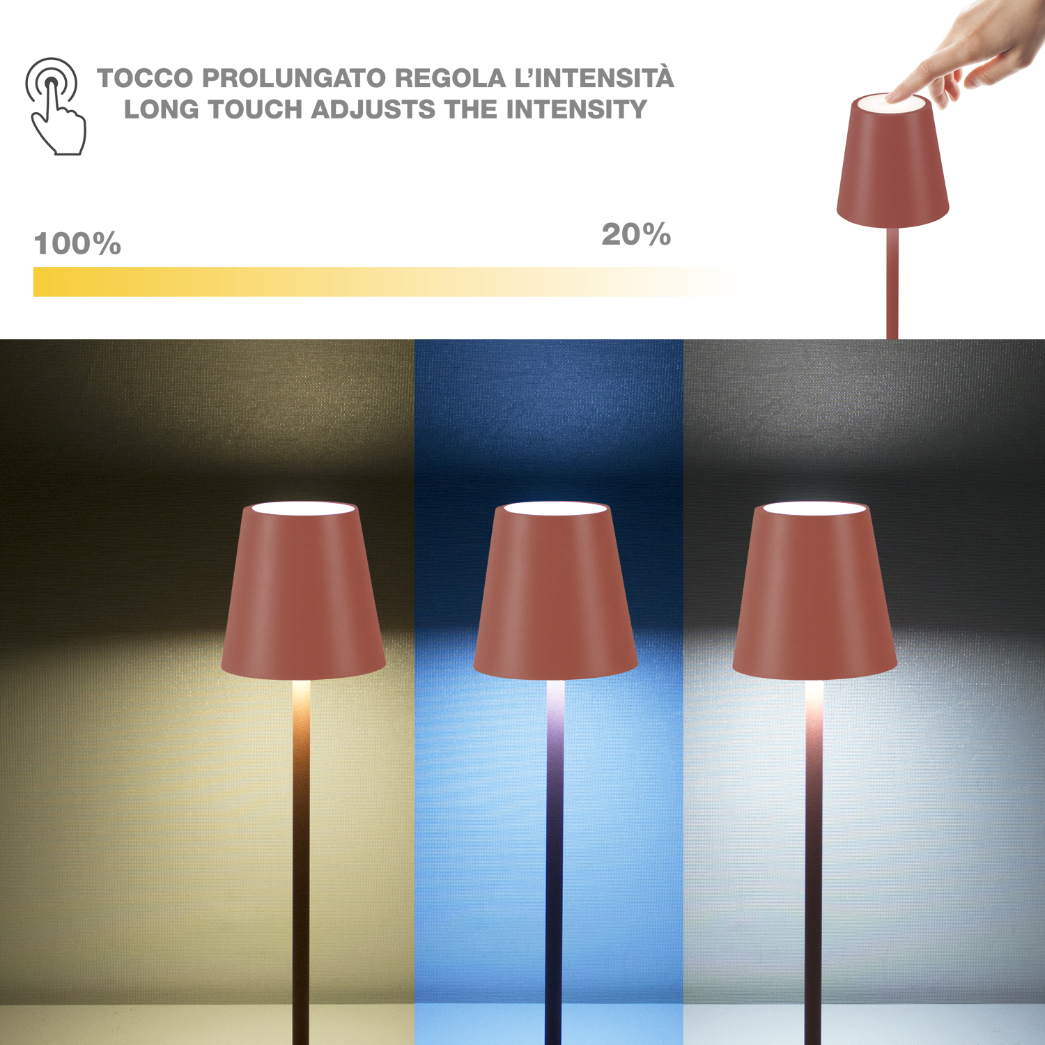 BEPER P207ILI204 Lampada da Tavolo Ricaricabile, Luce LED senza fili, Intensità Regolabile, USB Inclusa – Portatile per Scrivania, Comodino o Esterni - 3