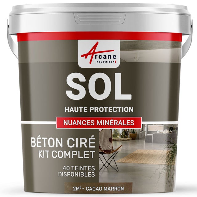 Béton Ciré Sol en Kit - Primaire et vernis de finition inclus - 2 m² (en 2 couches) Cacao Marron - ARCANE INDUSTRIES