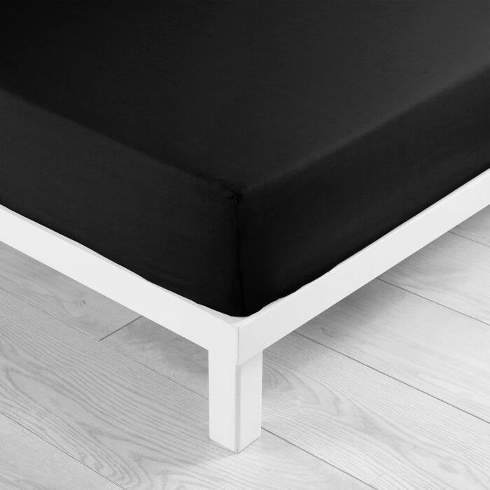 Drap housse 2 personnes 140 x 190 cm microfibre unie oscar Noir - 2