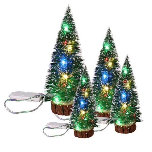 Lot de 4 mini lumières de Noël, 10/15/20/25 cm, décorations de bureau scintillantes, lumières LED, lumières colorées