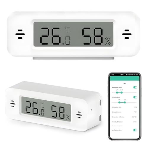 Lot de 2 Capteur de température et d'humidité sans fil WiFi avec alarme et stockage de données, plage de mesure : -9,9°C à 60°C / 0 à 100% HR