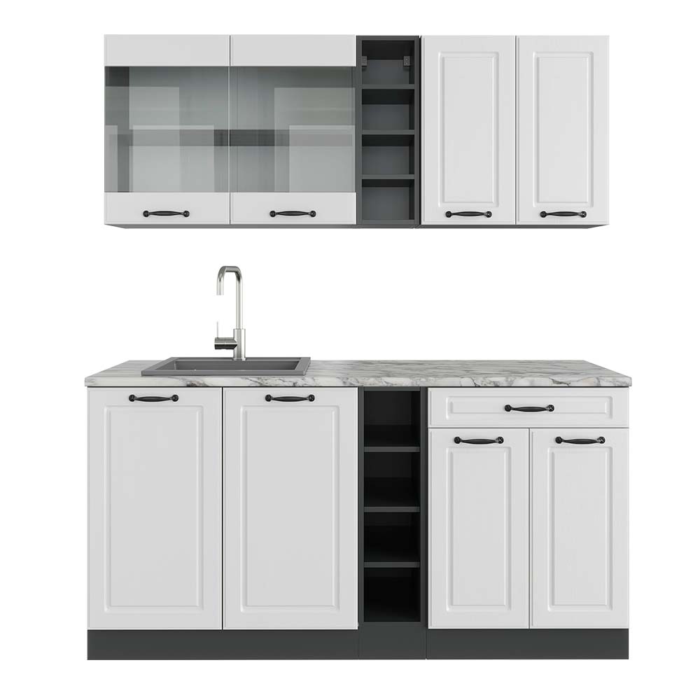 Vicco Pojedyncza kuchnia R-Line, Biały dworek/antracyt, 160 cm , BP Marmur