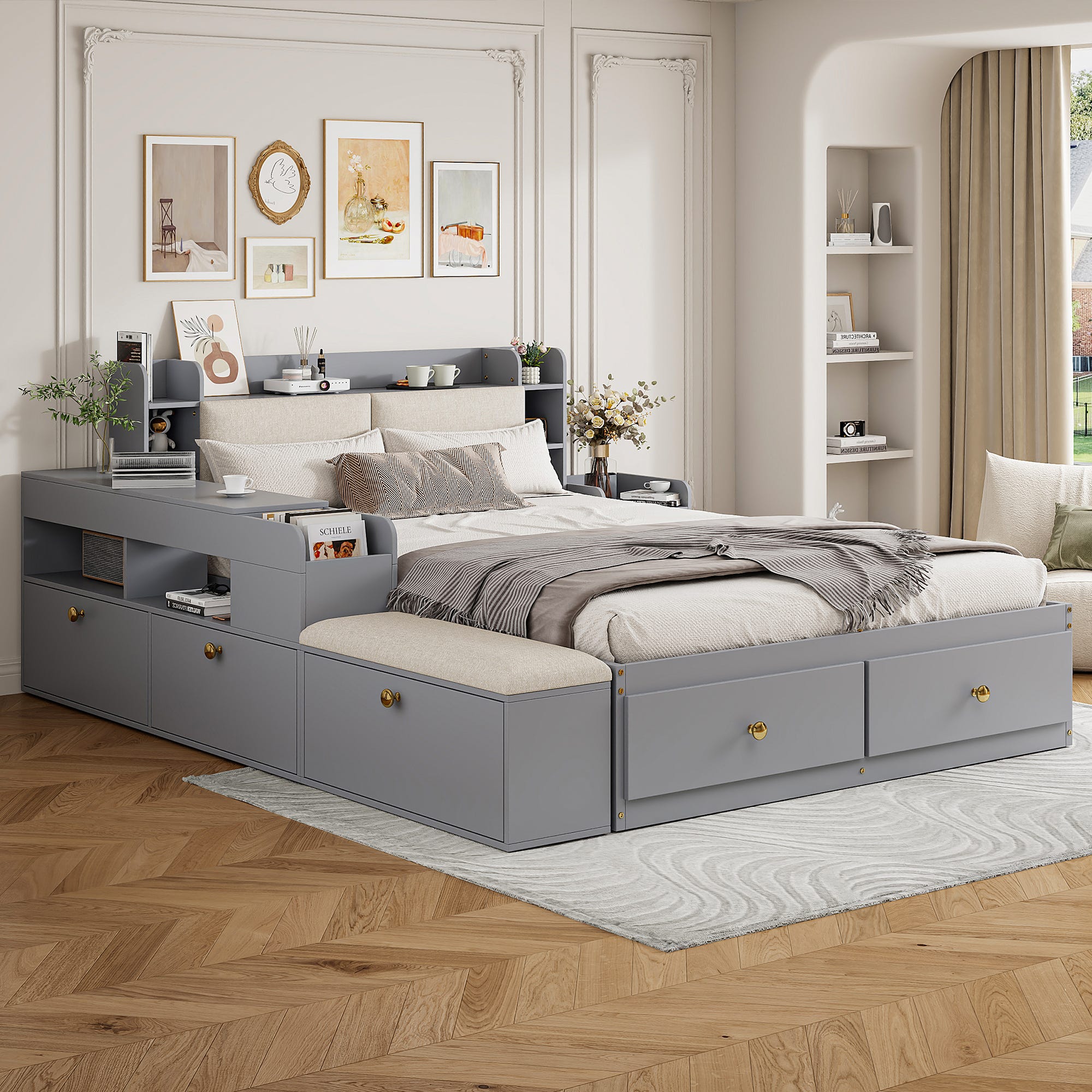 Pinterest Lit Rangement Lit combiné bois massif 140*200cm gris : tête de lit rangement ...