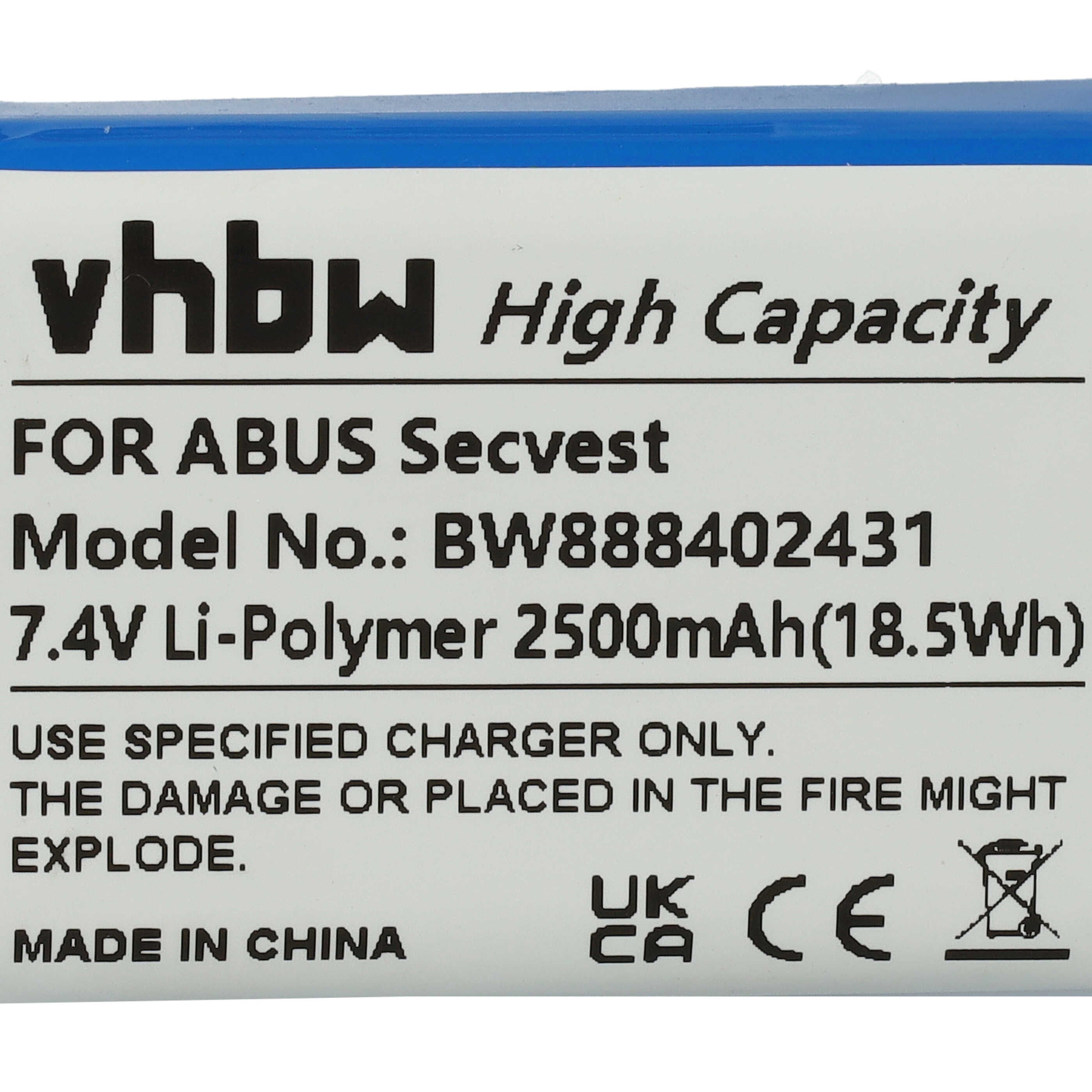 vhbw Batterie remplacement pour ABUS FUBT50000 pour système d'alarme (2500mAh, 7,4V, Li-polymère) - 4