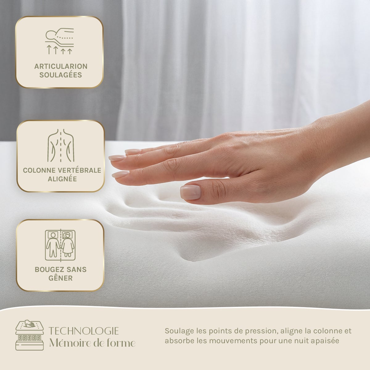 Matelas Suprême Mousse Haute densité Accueil Mémoire de forme+ sommier gris + accessoires - 140 x 200 cm - 4