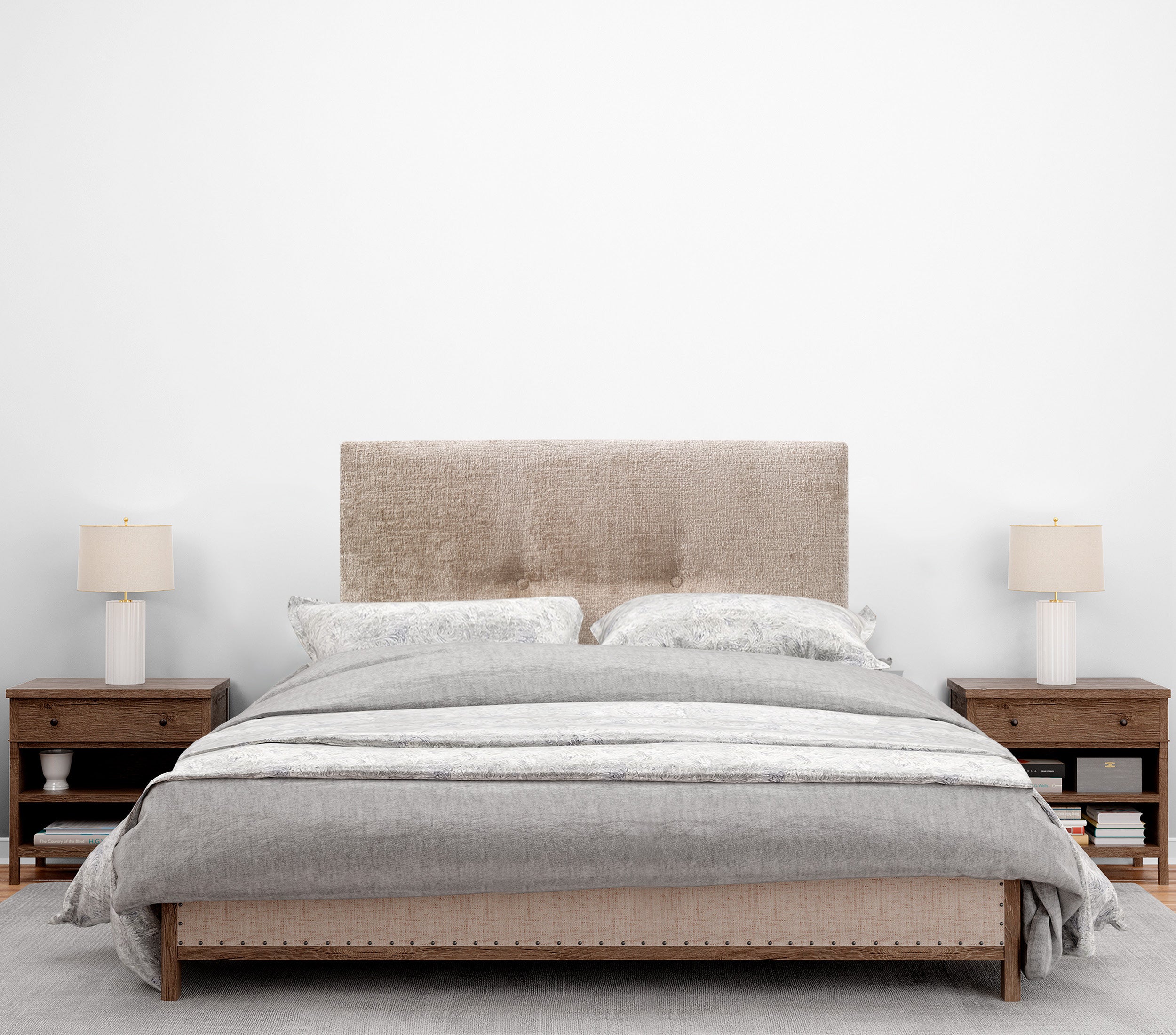 DHOME Testiera in lana ecologica premium finitura semplice con bottoni e gambe testiera imbottita per letto camera imbottita (Marrone Chiaro, 110 cm) - 4