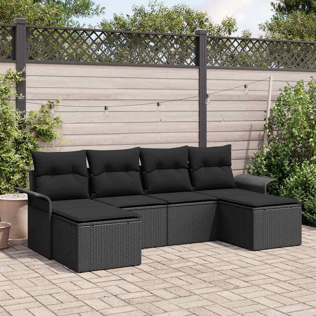 Zestaw Sof na Ogród z poduszką 6 pcs Czarny polirattan vidaXL