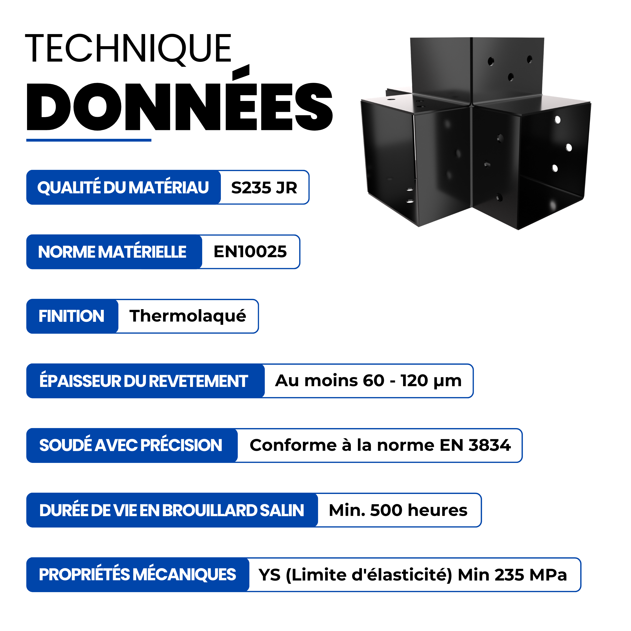 Connecteur de Poteau X 81 x 81 mm Lot de 4 GEZU IMPEX Noir Pergola Connecteur D’Angle 4 Voies Pavilon Support Bricolage Menuiserie - 4
