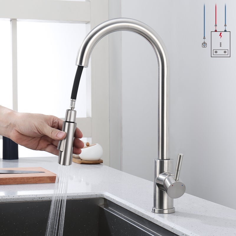 LOVHAUS Wyciągana Bateria Kuchenna Niskociśnieniowa, Bateria Mieszająca z Dwoma Rodzajami Strumienia Wody do Bojlera