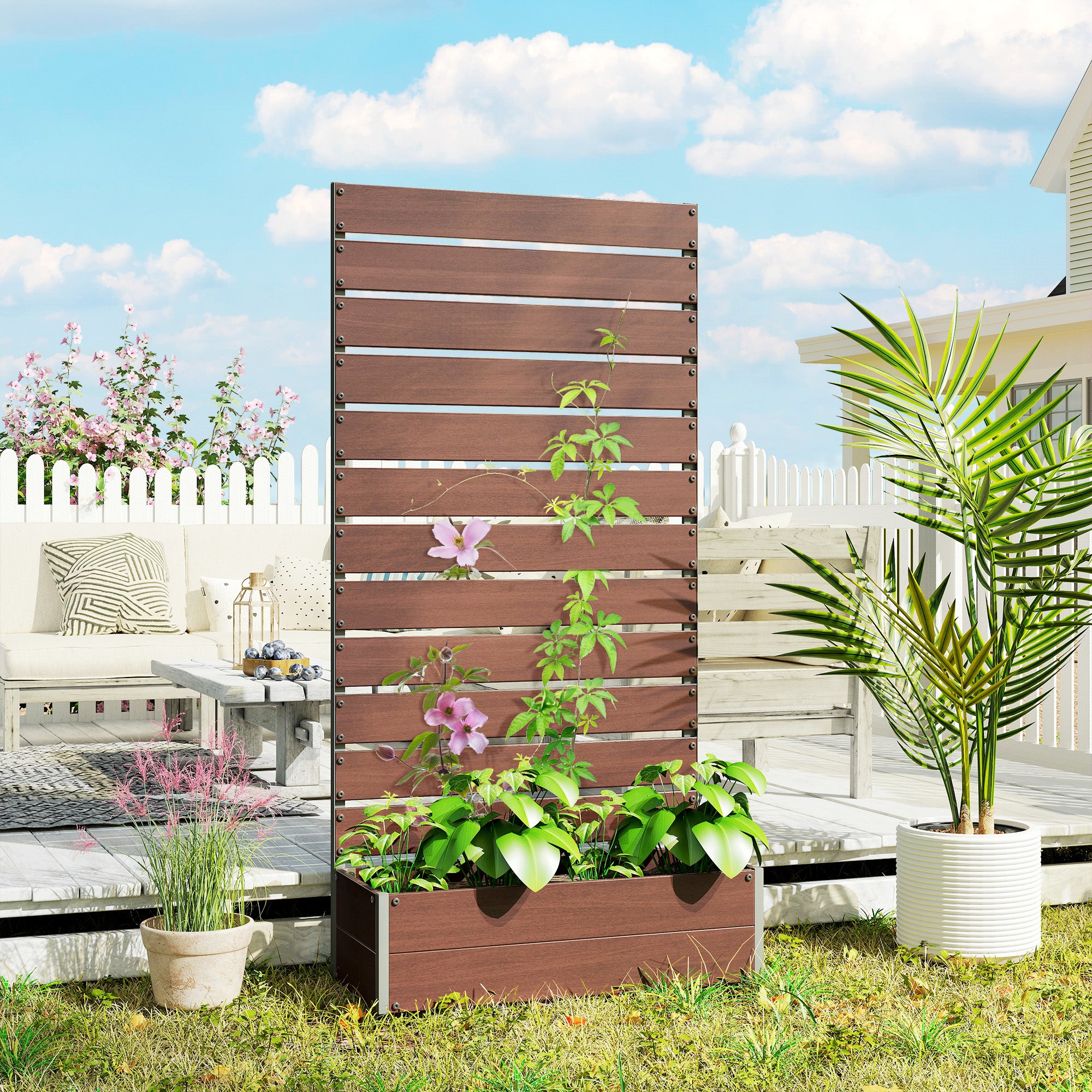 Jardinière avec treillis Panneau composite bois-plastique Outsunny - 2