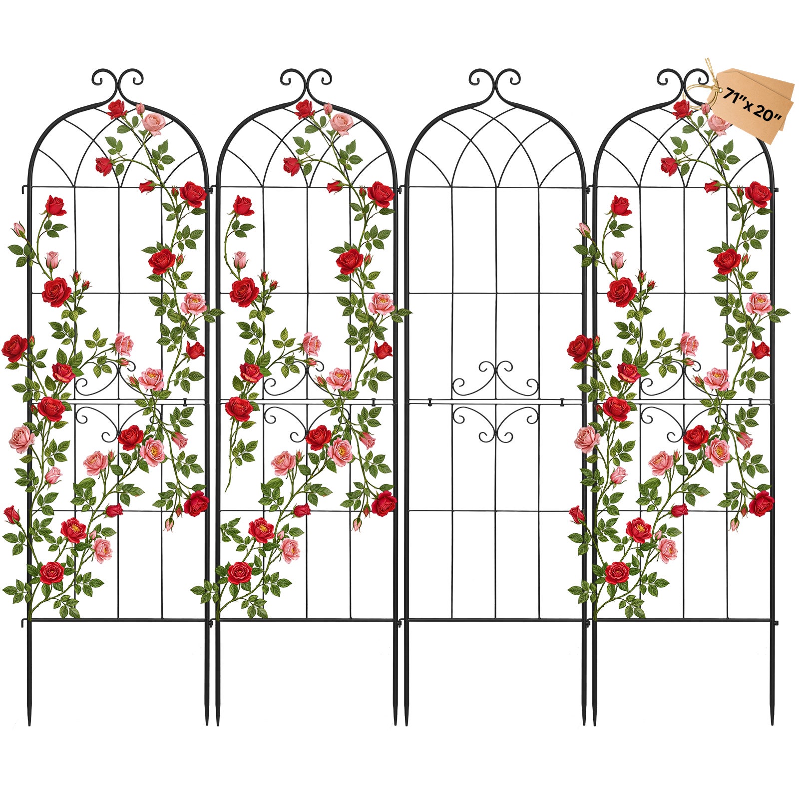 Plasa VEVOR de grădină Metal 52,5x180 cm, suport pentru plante de susținere, lot de 4 plase, cu acoperire în pulbere, sistem de blocare