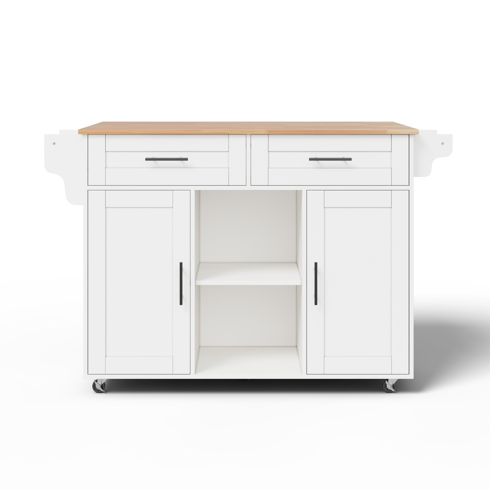 Ilot central de cuisine mobile 145 x 45 x 94,5 cm, Plateau extensible 70 cm,&nbsp;chariot multifonction avec 2 tiroir et 2 porte, porte-serviettes, Blanc - 8