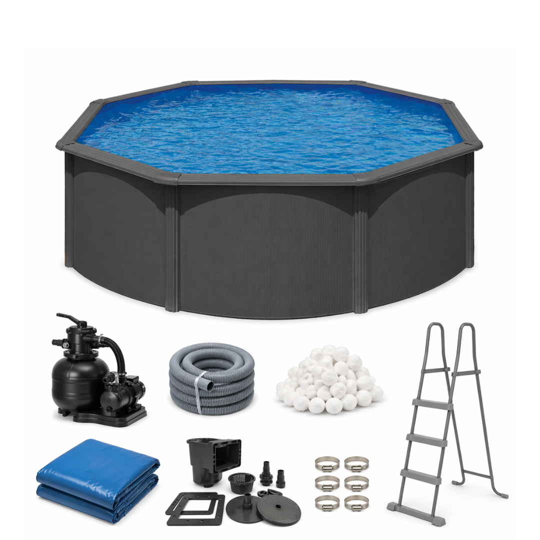 Piscina elevada de acero redonda 460x120 cm color antracita con depuradora y escalera de tijeras - 2
