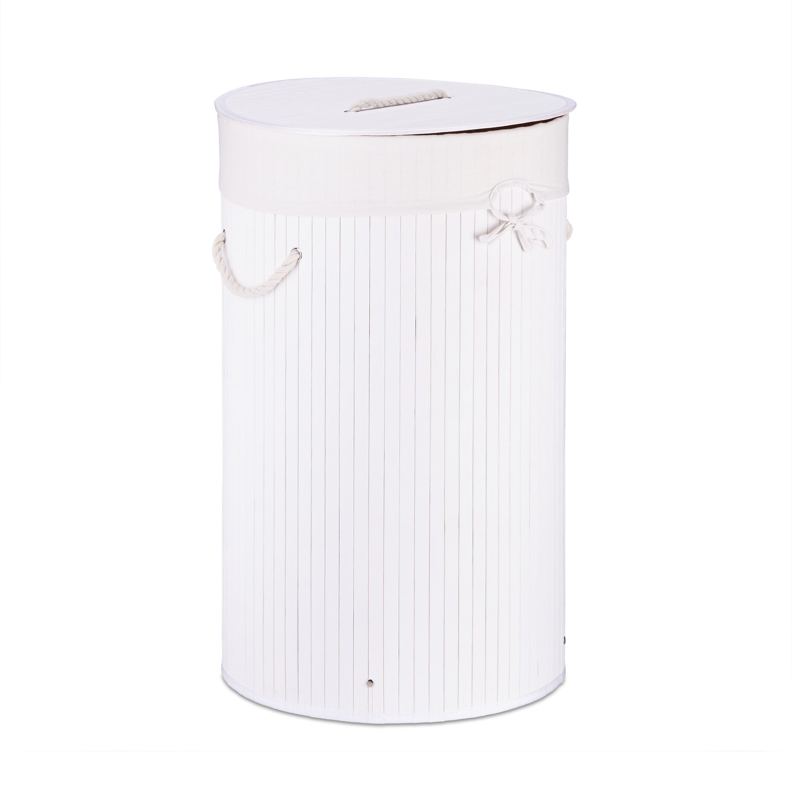 Panier à linge bambou, lot de 2, corbeille linge pliante, 80 L, sac intérieur coton, noir - blanc - 8