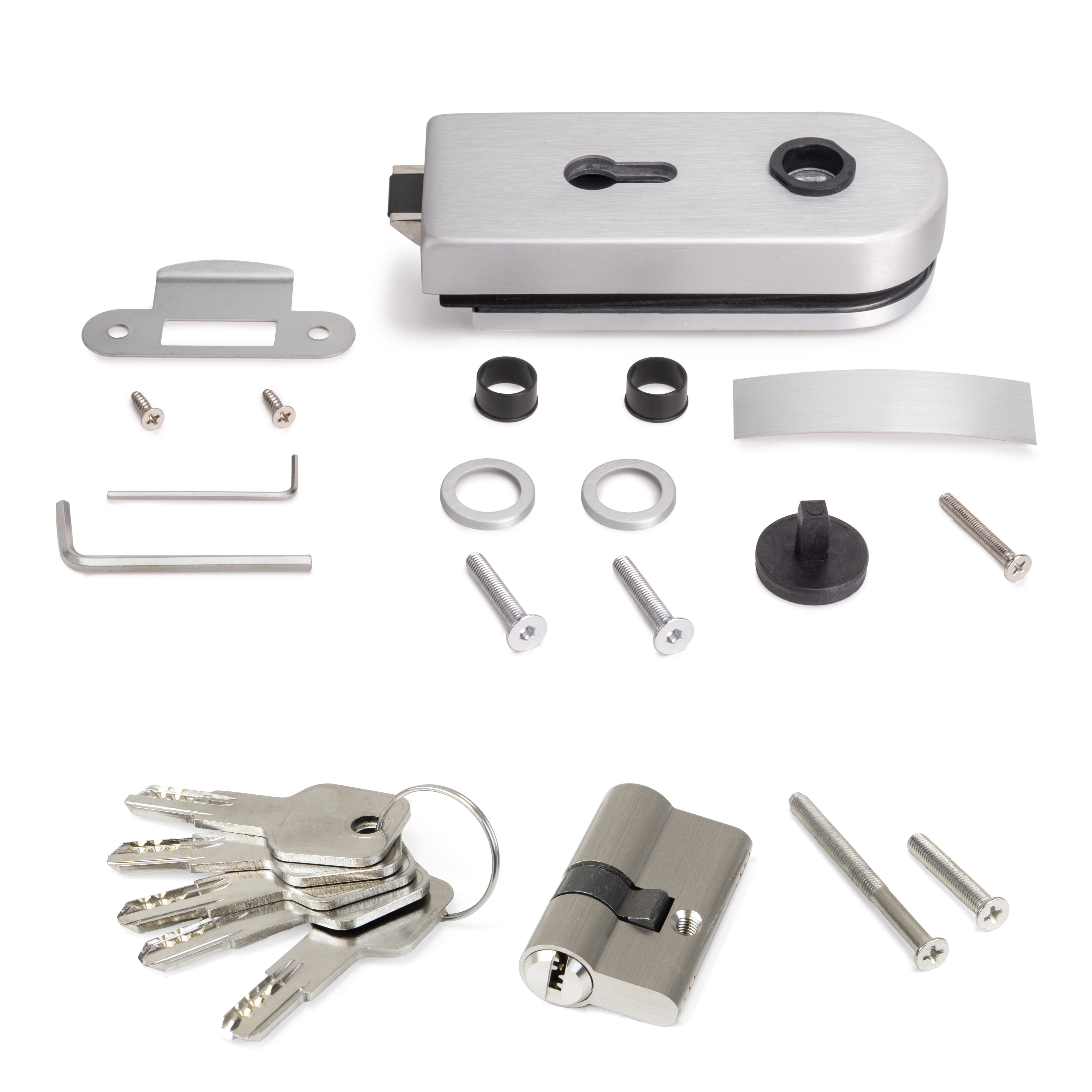 Emuca Zamek do drzwi szklanych z drewnianą ramą, Wkładka z kluczami, do drzwi szklanych 8-12 mm, stal i aluminium, anodowane matowo