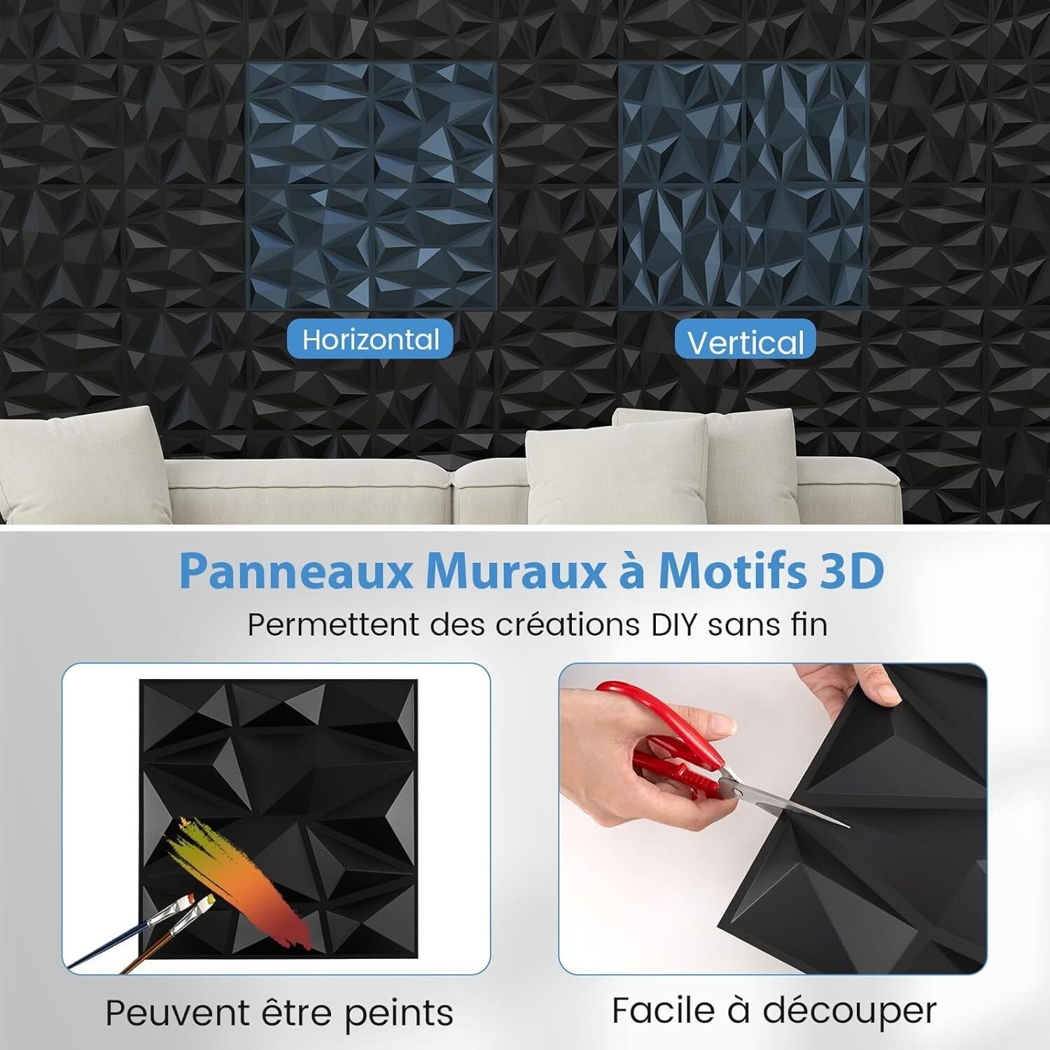 40x/10m² Panele Ścienne 3D, Okładzina Ścienna z Kwadratowych Paneli Wewnętrznych 50x50 cm z PVC, Ognioodporna z Akcentem Diamentowym do Wycinania - 4
