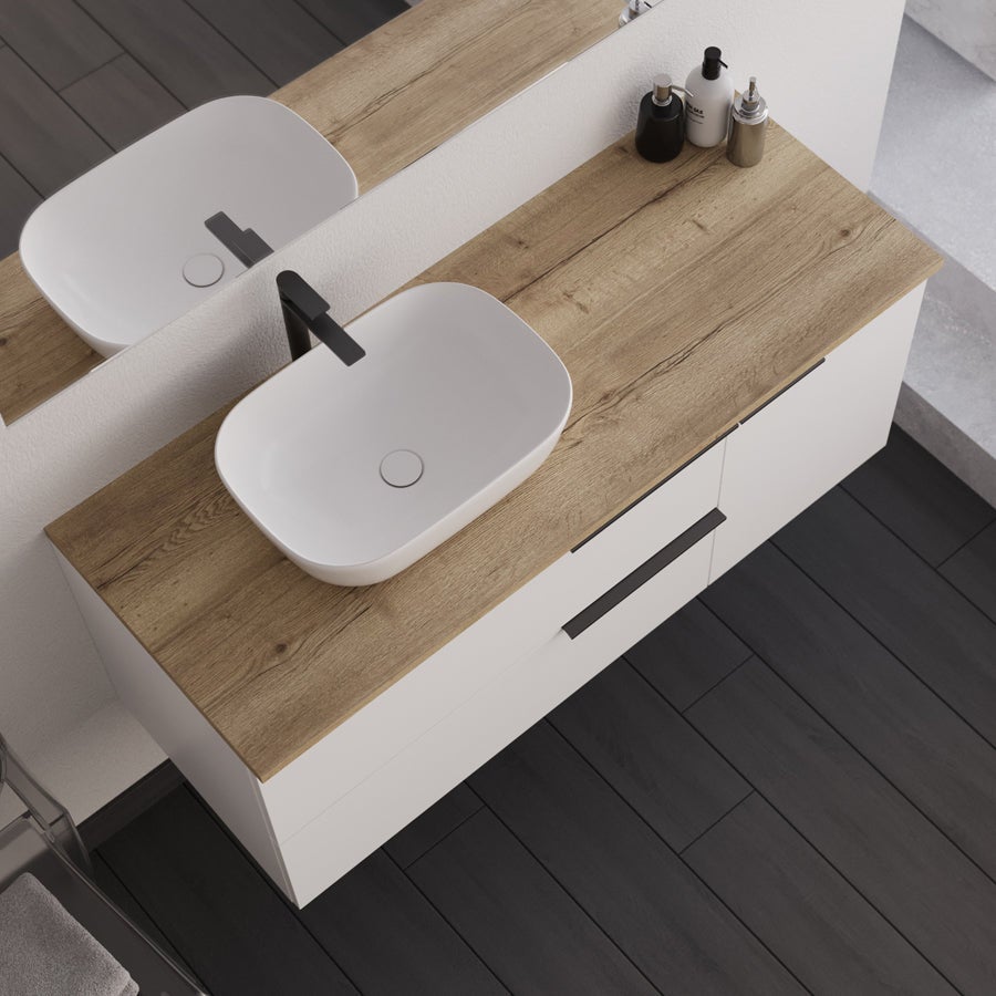 Meuble de salle de bain 120cm avec vasque à poser arrondie - sans miroir - blanc - KING - 2