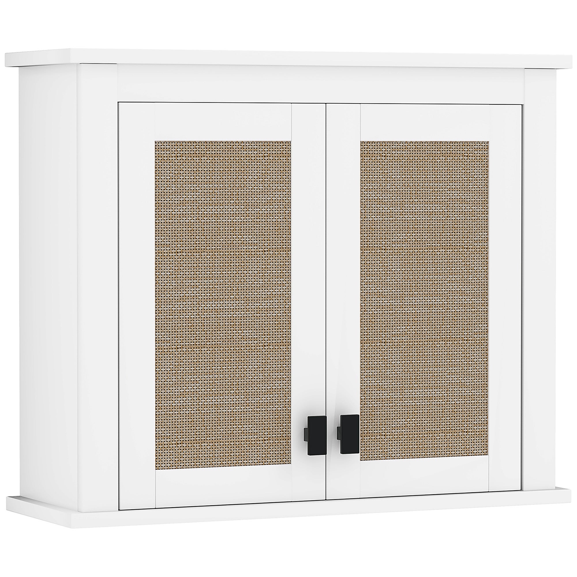 Wall-mounted bathroom cabinet, suspended bathroom furniture with 2 rattan pe doors, adjustable shelf, 60x19.5x49.4 cm, white