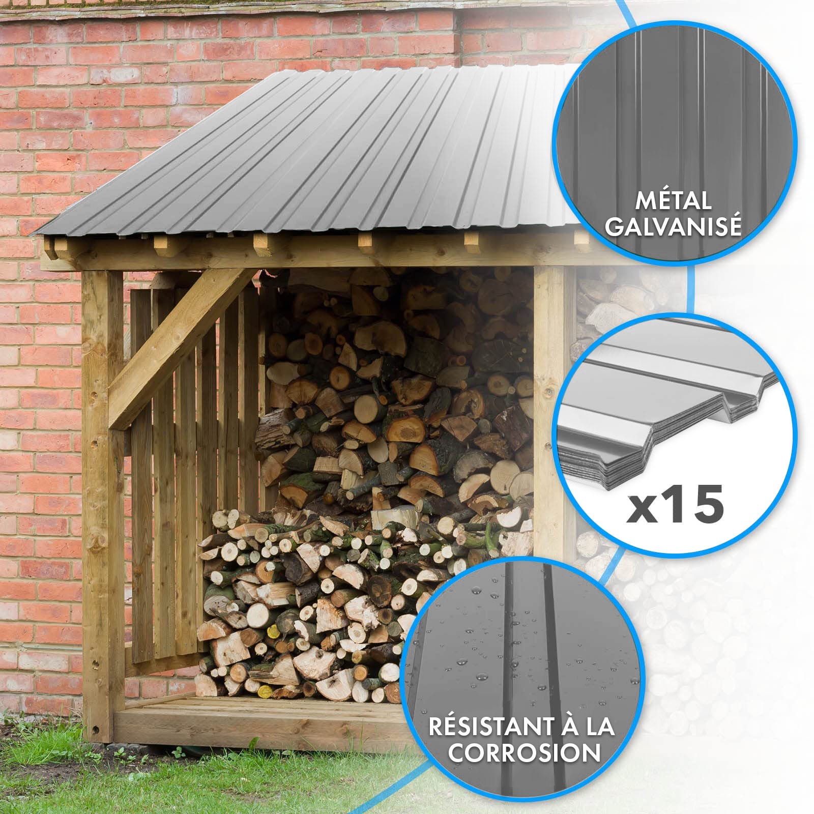 Lot de 15 tôles Couverture métallique Tôle avec vis Épaisseur : 0.25 mm, 115 x 45 cm, Gris foncé - 3