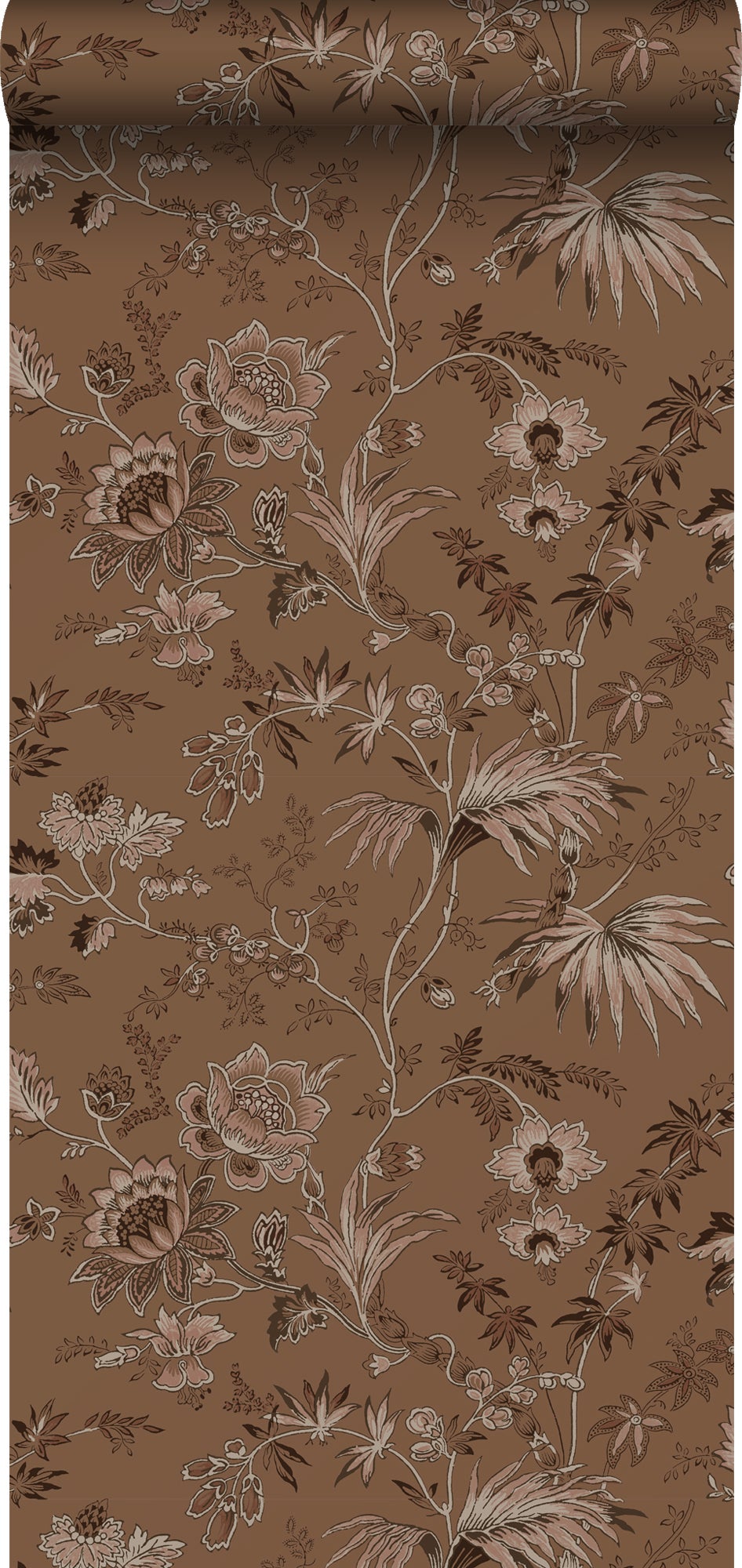 Tapeta zabytkowe kwiaty terakota brązowy - 50 x 900 cm - ESTAHOME
