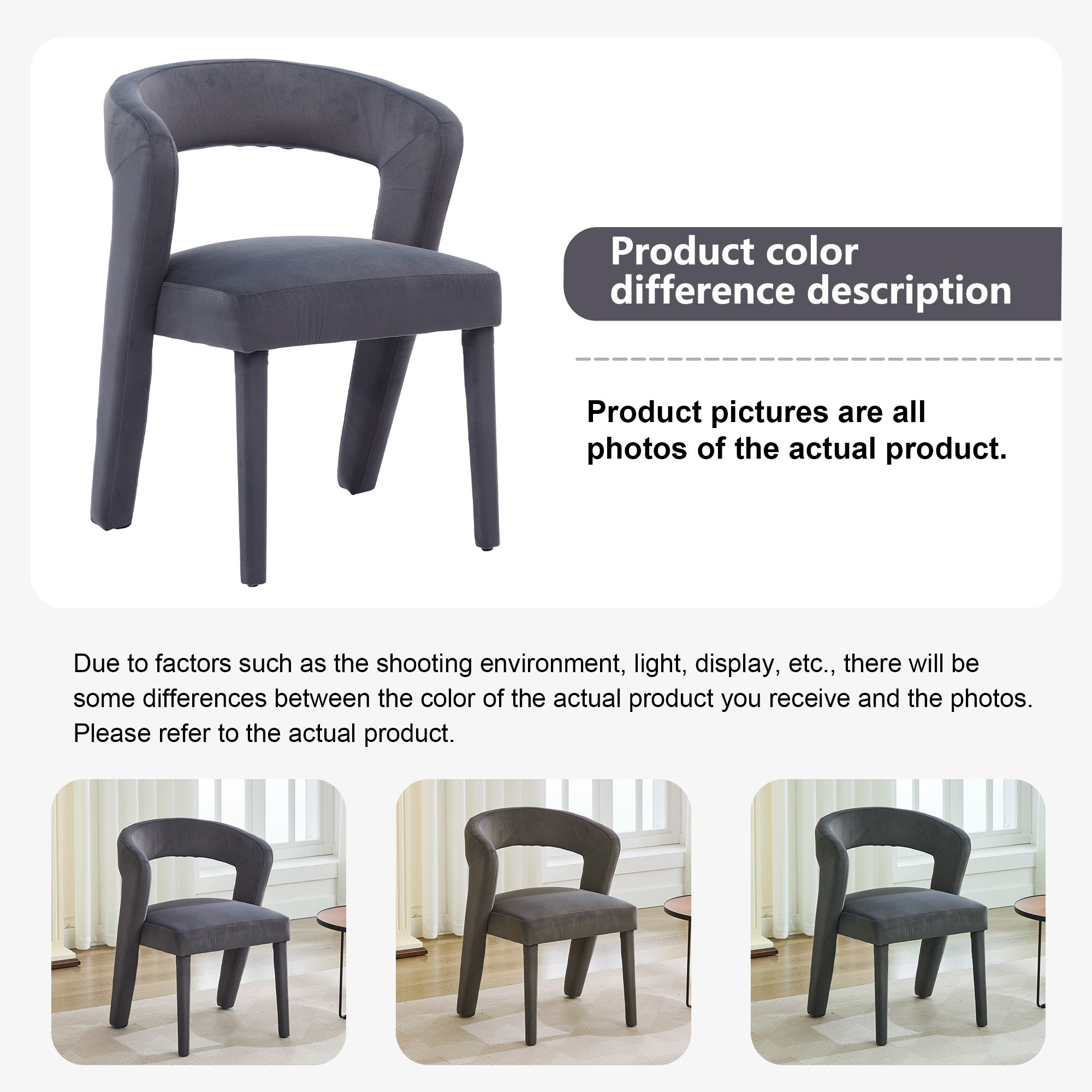 Chaise avec accoudoirs, chaise simple - 59 x 60 x 79 cm - Velours - Gris - 2