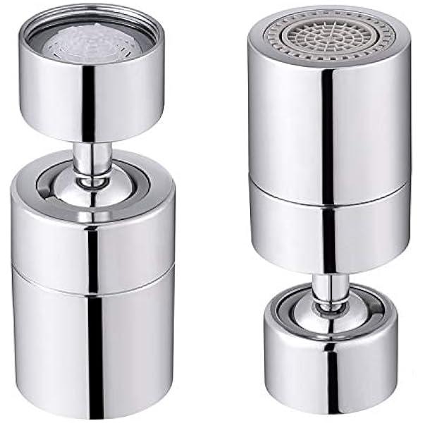 Aerator do kranu zlewozmywakowego, podwójna obrotowa kula z mosiądzu, szeroki kąt 80°, regulowany, podwójny strumień, delikatny i mocny